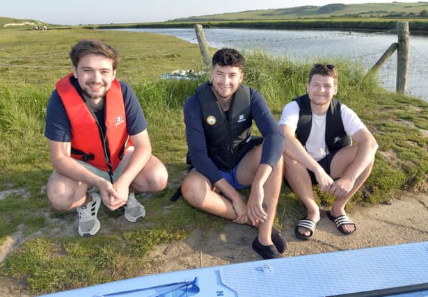 L-R, Jacob Panons, Dominic Barrow and Chris Caplen at Cuckmere Haven (Photo by Jon Rigby) SUS-210616-082706001