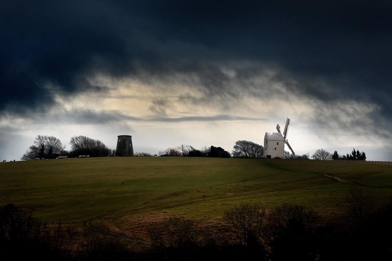 Jack and Jill windmills on the South Downs under an overcast sky in 2017. Picture by Steve Robards.