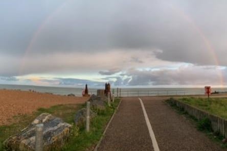 Rainbow at Langney Point, taken by Emma Hudson with an iPhone. SUS-210617-102800001