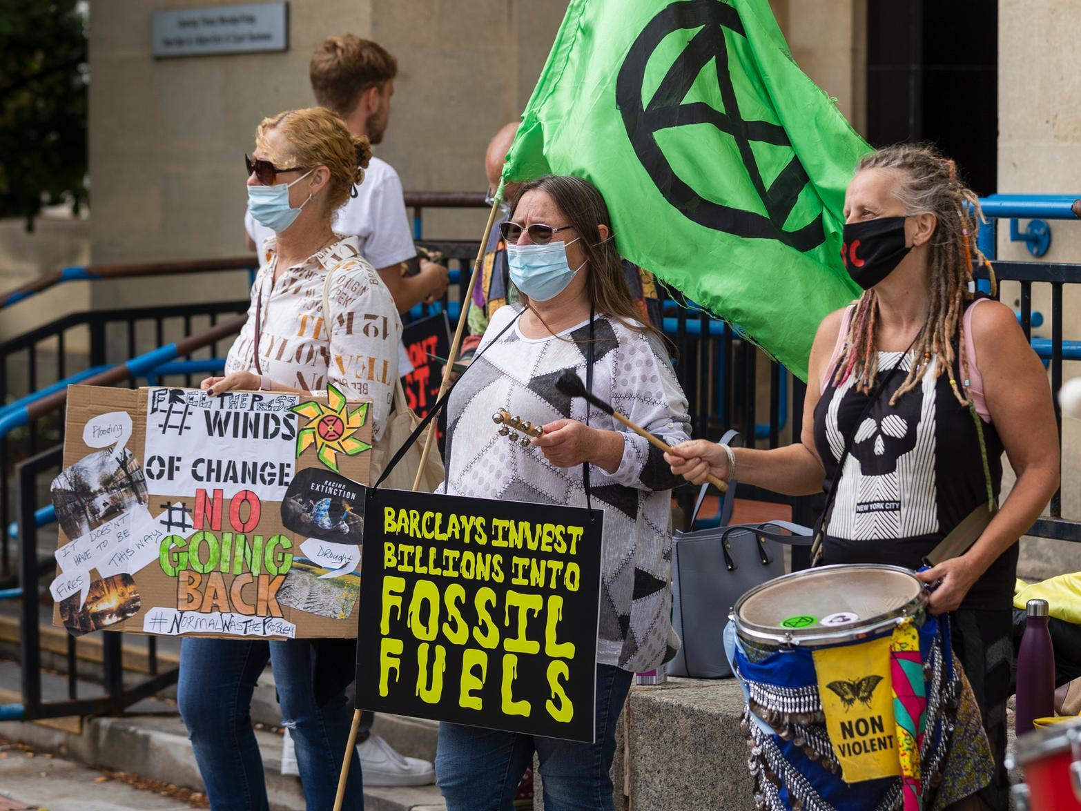 Protesters from the Climate Change activist group Extinction Rebellion demonstrated outside Northampton Magistrates' Court today (Thursday, June 17) in support of 'The Barclaycard Six'. Photo: Leila Coker