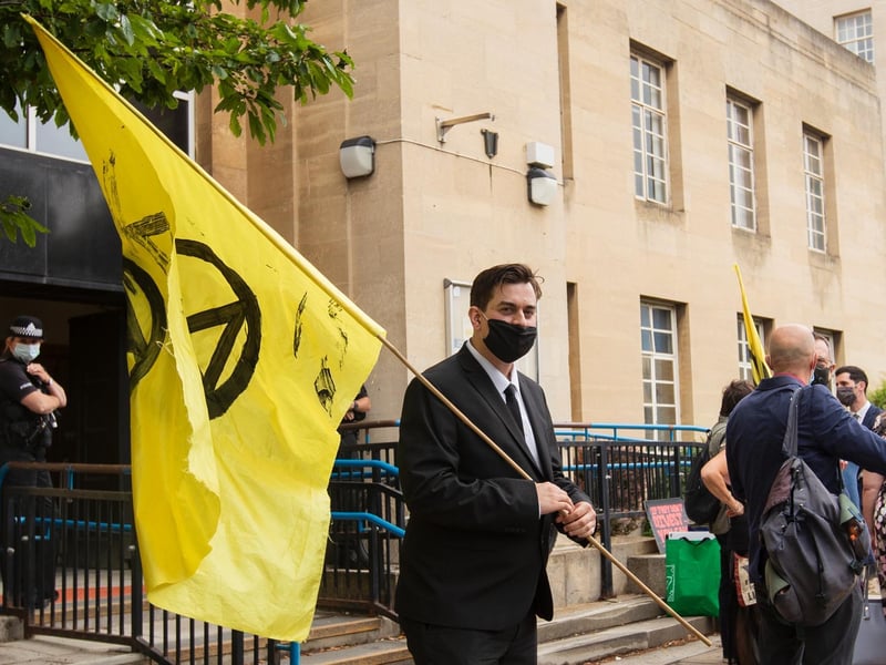Protesters from the Climate Change activist group Extinction Rebellion demonstrated outside Northampton Magistrates' Court today (Thursday, June 17) in support of 'The Barclaycard Six'. Photo: Leila Coker