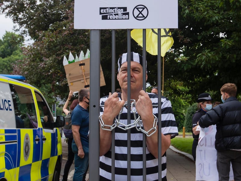 Protesters from the Climate Change activist group Extinction Rebellion demonstrated outside Northampton Magistrates' Court today (Thursday, June 17) in support of 'The Barclaycard Six'. Photo: Leila Coker