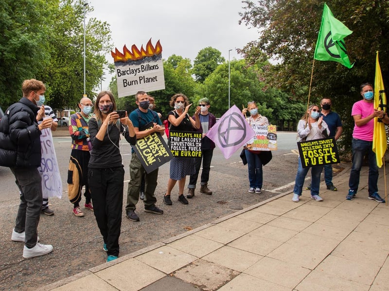 Protesters from the Climate Change activist group Extinction Rebellion demonstrated outside Northampton Magistrates' Court today (Thursday, June 17) in support of 'The Barclaycard Six'. Photo: Leila Coker