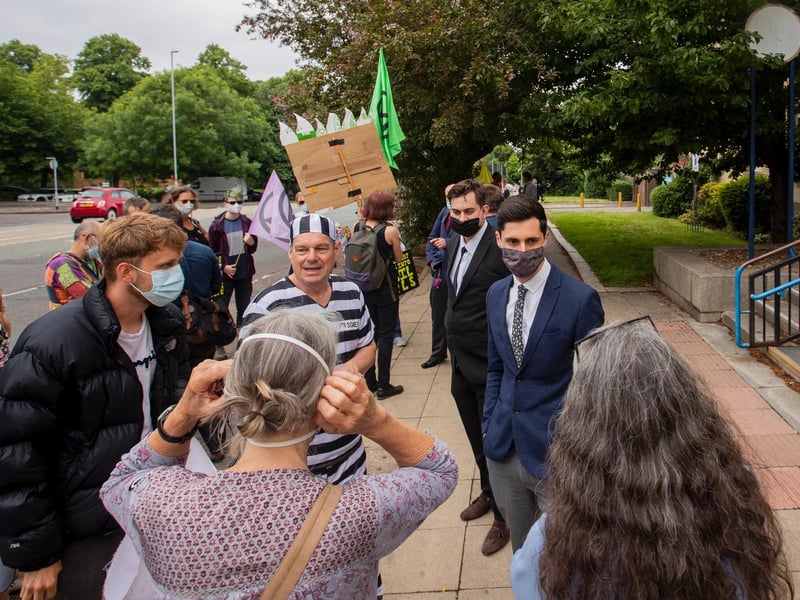 Protesters from the Climate Change activist group Extinction Rebellion demonstrated outside Northampton Magistrates' Court today (Thursday, June 17) in support of 'The Barclaycard Six'. Photo: Leila Coker