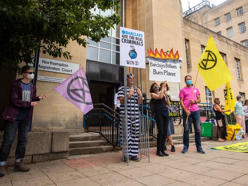 Protesters from the Climate Change activist group Extinction Rebellion demonstrated outside Northampton Magistrates' Court today (Thursday, June 17) in support of 'The Barclaycard Six'. Photo: Leila Coker