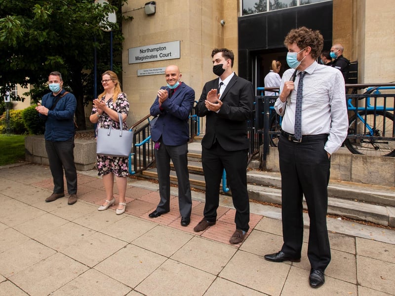 Climate Change activist group Extinction Rebellion protesters demonstrated outside Northampton Magistrates' Court today (Thursday, June 17) in support of 'The Barclaycard Six'. Photo: Leila Coker
