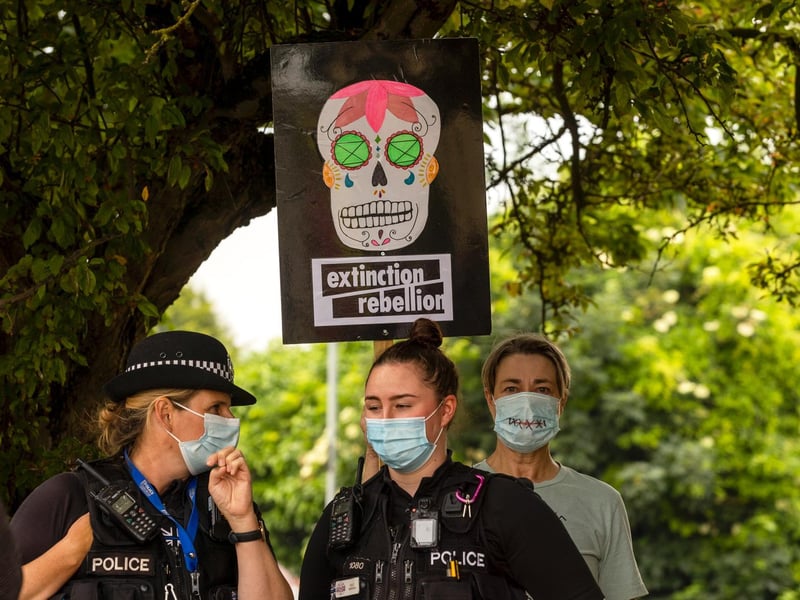 Protesters from the Climate Change activist group Extinction Rebellion demonstrated outside Northampton Magistrates' Court today (Thursday, June 17) in support of 'The Barclaycard Six'. Photo: Leila Coker