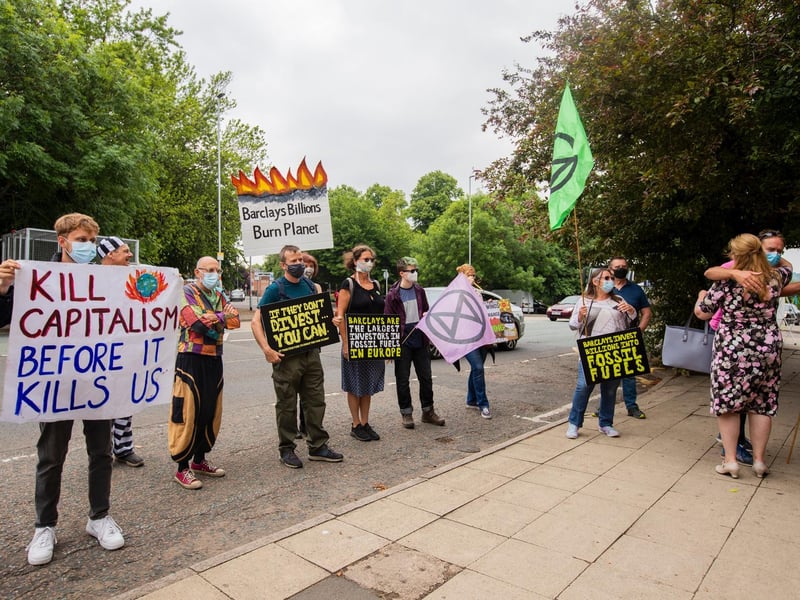 Protesters from the Climate Change activist group Extinction Rebellion demonstrated outside Northampton Magistrates' Court today (Thursday, June 17) in support of 'The Barclaycard Six'. Photo: Leila Coker
