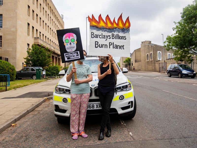 Protesters from the Climate Change activist group Extinction Rebellion demonstrated outside Northampton Magistrates' Court today (Thursday, June 17) in support of 'The Barclaycard Six'. Photo: Leila Coker