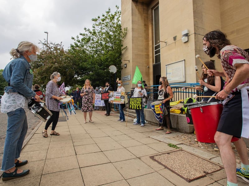 Protesters from the Climate Change activist group Extinction Rebellion demonstrated outside Northampton Magistrates' Court today (Thursday, June 17) in support of 'The Barclaycard Six'. Photo: Leila Coker