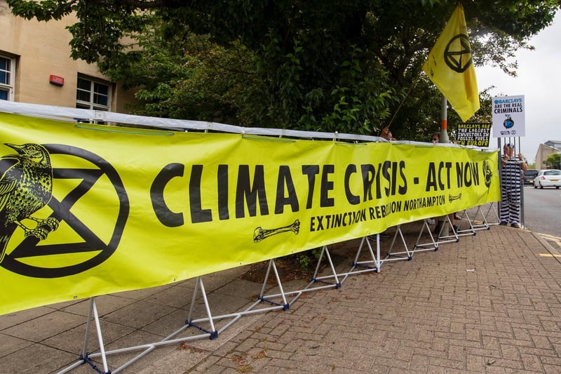 Protesters from the Climate Change activist group Extinction Rebellion demonstrated outside Northampton Magistrates' Court today (Thursday, June 17) in support of 'The Barclaycard Six'. Photo: Leila Coker