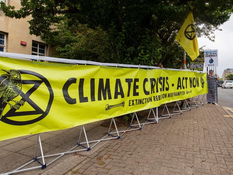 Protesters from the Climate Change activist group Extinction Rebellion demonstrated outside Northampton Magistrates' Court today (Thursday, June 17) in support of 'The Barclaycard Six'. Photo: Leila Coker