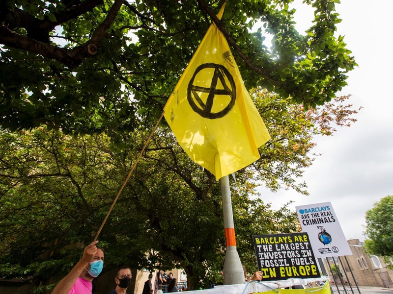 Protesters from the Climate Change activist group Extinction Rebellion demonstrated outside Northampton Magistrates' Court today (Thursday, June 17) in support of 'The Barclaycard Six'. Photo: Leila Coker