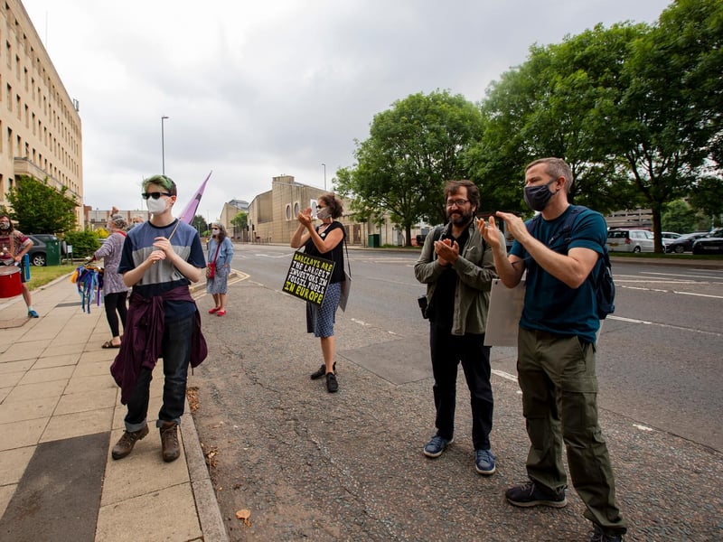 Protesters from the Climate Change activist group Extinction Rebellion demonstrated outside Northampton Magistrates' Court today (Thursday, June 17) in support of 'The Barclaycard Six'. Photo: Leila Coker