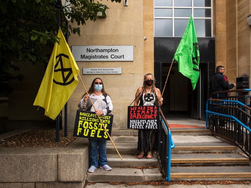 Protesters from the Climate Change activist group Extinction Rebellion demonstrated outside Northampton Magistrates' Court today (Thursday, June 17) in support of 'The Barclaycard Six'. Photo: Leila Coker