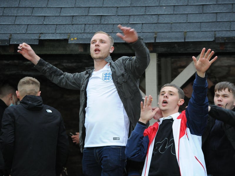 Engalnd fans watching a tense match with Scotland at the Stage in Deeping.
