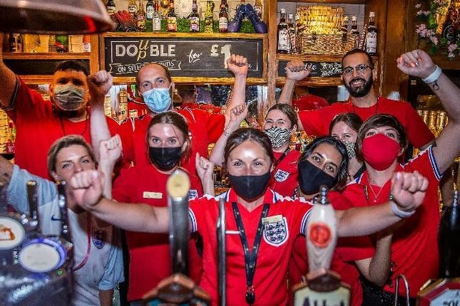 England fans at Sixfields Tavern. Photo: Kirsty Edmonds