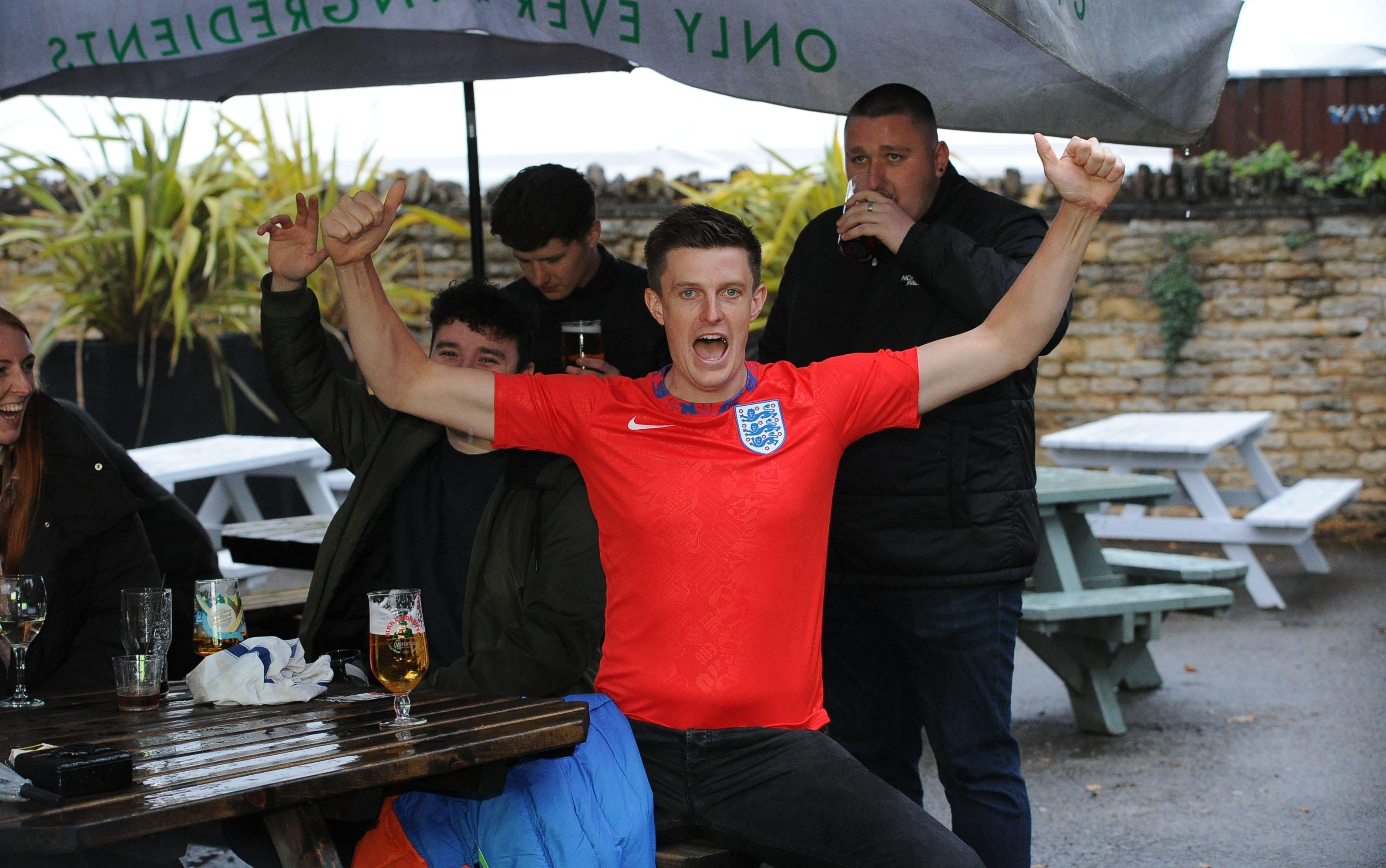 Engalnd fans watching a tense match with Scotland at the Stage in Deeping.