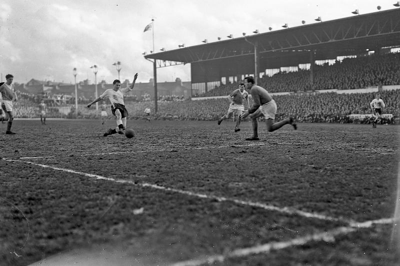 Allan Brown scores the only goal of the game v Blackpool in 1959 in front of a record Kenilworth Road crowd