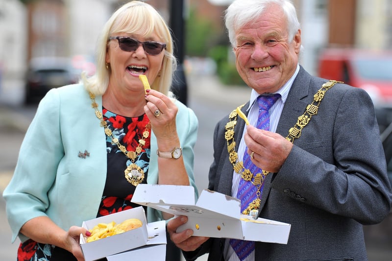 La Fish celebrate 40 years in business. Mayor and Mayoress John and Cherry Hughes. Pic S Robards SR2106221 SUS-210622-164244001
