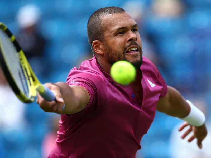 Jo-Wilfried Tsonga in action on day four of the Viking International tennis tournament at Devonshire Park, Eastbourne / Picture - Charlie Crowhurst, Getty
