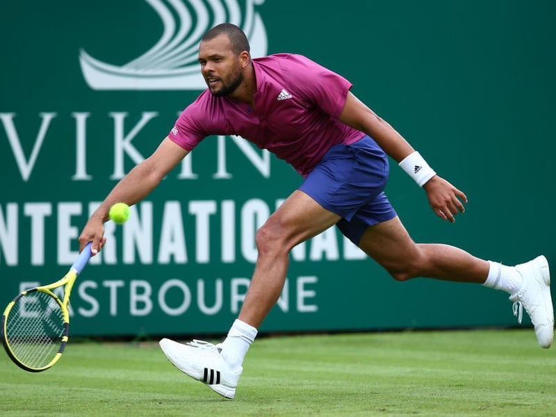Jo-Wilfried Tsonga in action on day four of the Viking International tennis tournament at Devonshire Park, Eastbourne / Picture - Charlie Crowhurst, Getty