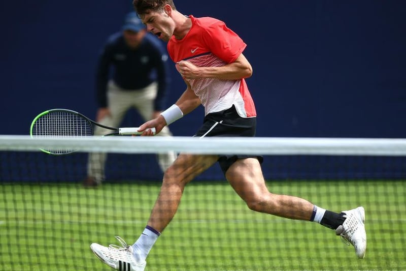 Alastair Gray on court on day four of the Viking International tennis tournament at Devonshire Park, Eastbourne / Picture - Charlie Crowhurst, Getty