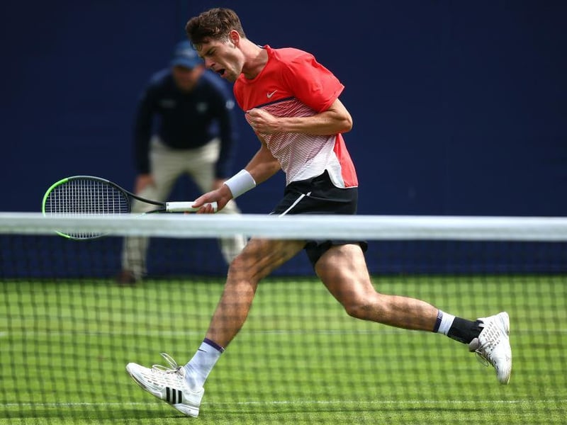 Alastair Gray on court on day four of the Viking International tennis tournament at Devonshire Park, Eastbourne / Picture - Charlie Crowhurst, Getty