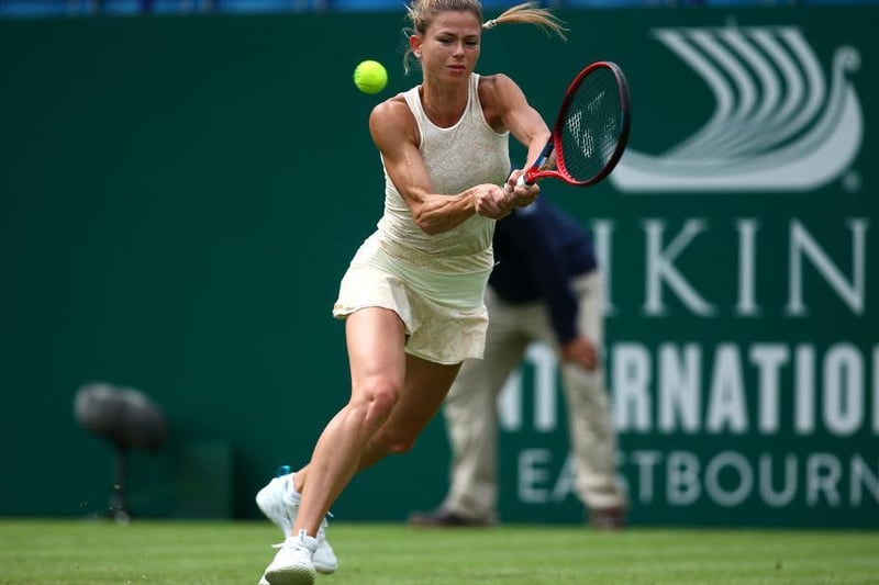 Camila Giorgi on court on day four of the Viking International tennis tournament at Devonshire Park, Eastbourne / Picture - Charlie Crowhurst, Getty