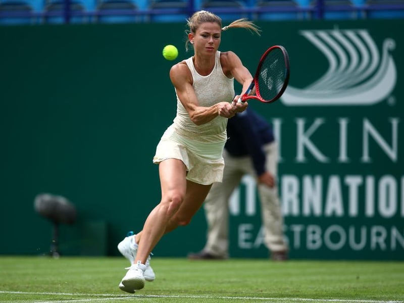 Camila Giorgi on court on day four of the Viking International tennis tournament at Devonshire Park, Eastbourne / Picture - Charlie Crowhurst, Getty