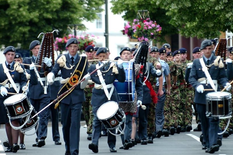 The Air Training Corps Band lead the procession up Parsons Street