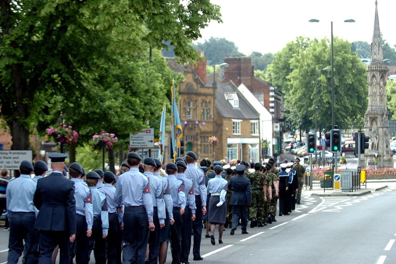 The Air Training Corps Band lead the procession up Horse Fair to The Banbury Cross