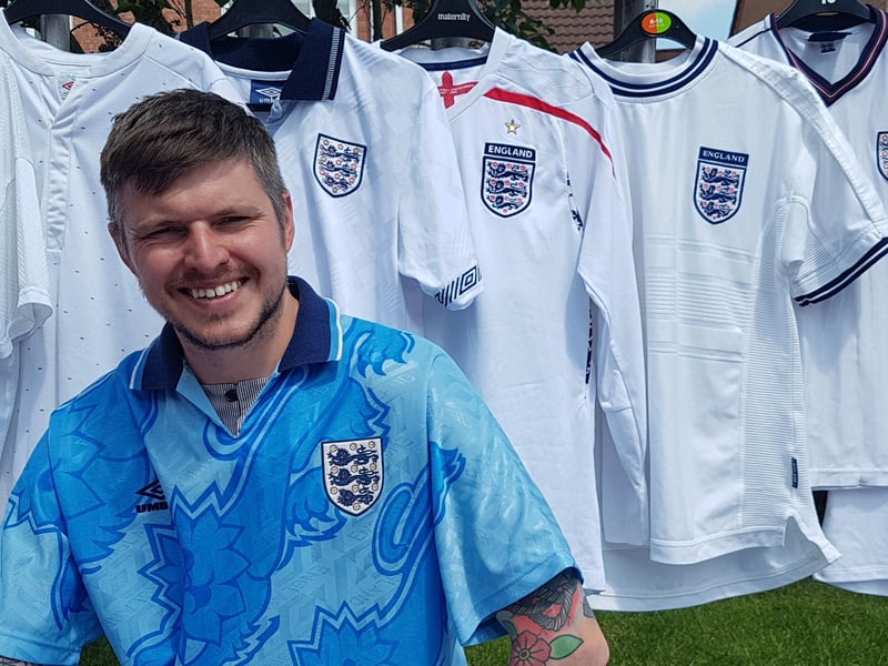 A number of Pete's England shirts.