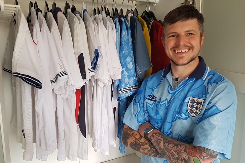 A number of Pete's England shirts.
