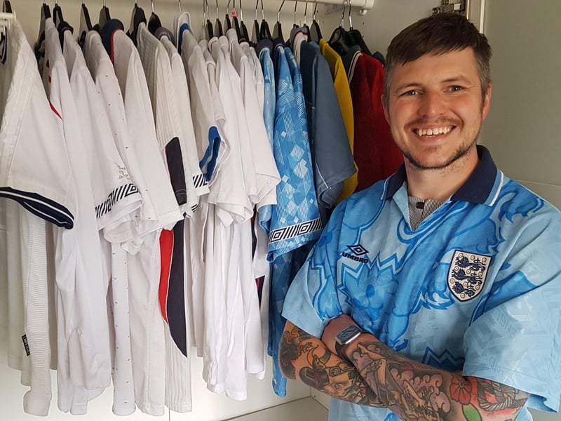 A number of Pete's England shirts.