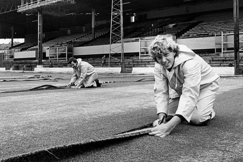 Artificial surface being laid 1985