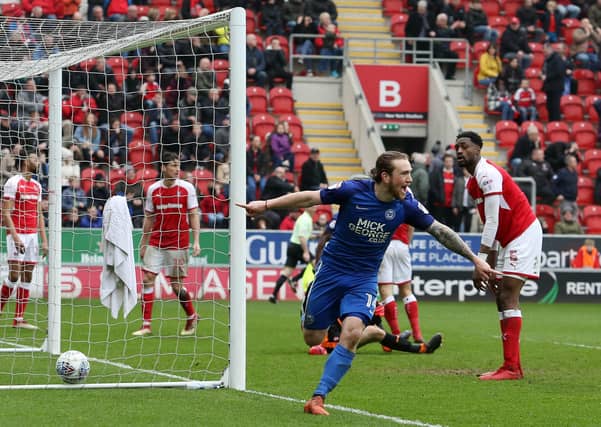 Jack Marriott celebrates a Posh goal at Rotherham. Photo: Joe Dent/theposh.com.