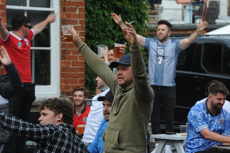 England fans at the  Stage, Market Deeping EMN-210629-193718009