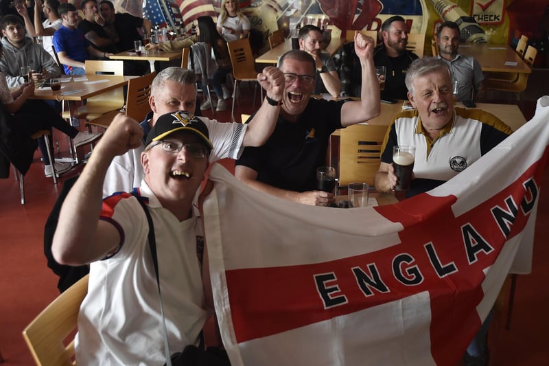 England fans at the Coyotes Bar, New Road, Peterborough EMN-210629-193242009