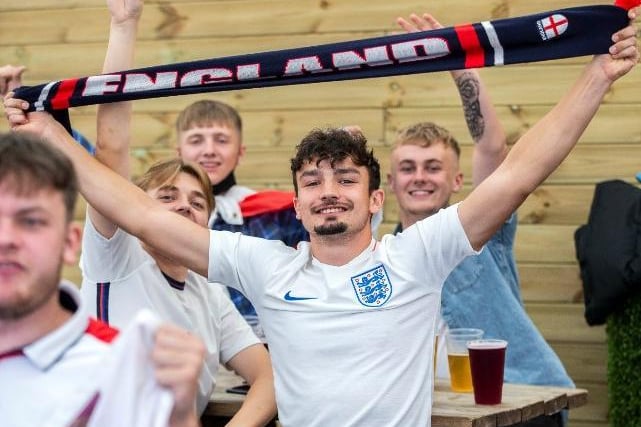 England fans cheering on The Three Lions at the Barratts. Photo: Kirsty Edmonds