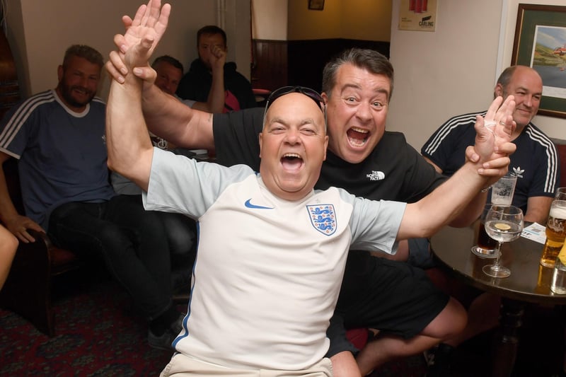 Jubilant mood as England scores against Germany in Euro 2020, at the Shoulder of Mutton, Ruskington. EMN-210629-231152001