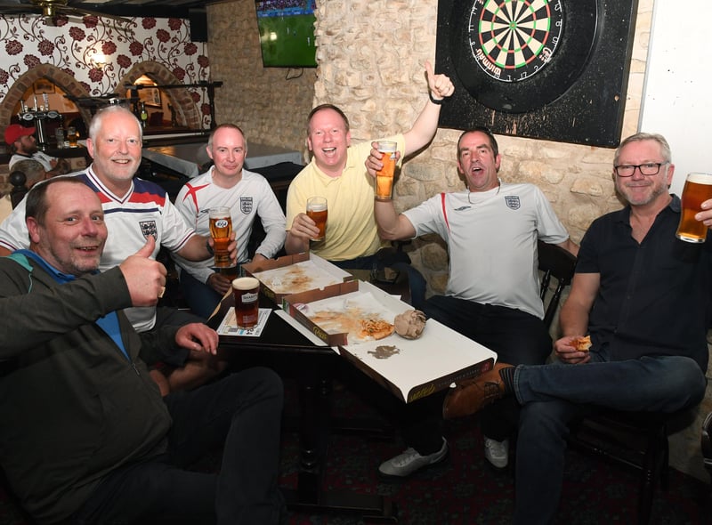 Excited fans at the Shoulder of Mutton pub in Ruskington, cheering on England against Germany in Euro 2020. EMN-210629-230944001