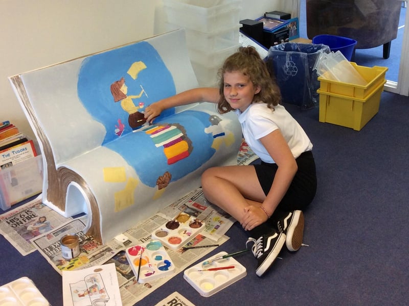 Zuzanna from Nene Valley Primary School decorating its BookBench
