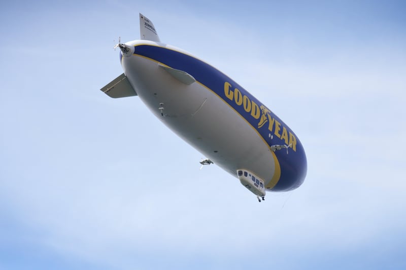 Goodyear blimp flying over Hastings on July 1 2021. SUS-210107-123206001