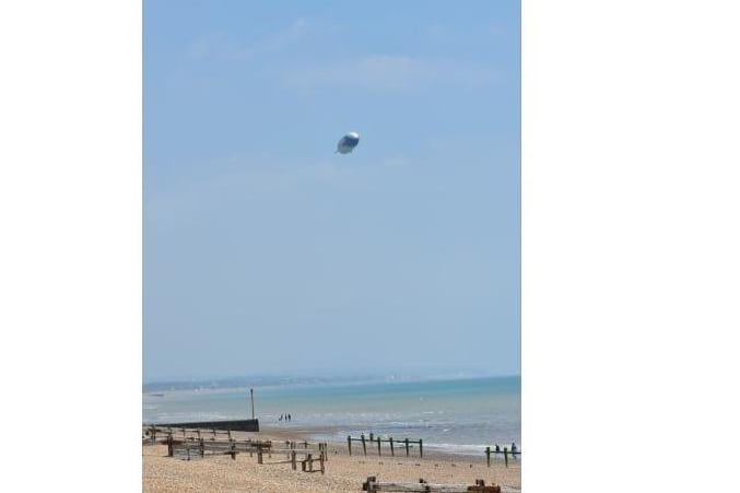 The blimp was seen over the beach near Sovereign Harbour in Eastbourne. Photo from Dan Jessup. SUS-210107-123935001