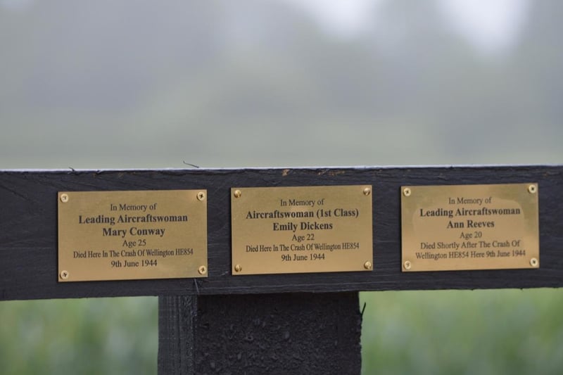 Plaques remembering three airwomen killed when a Wellington bomber crashed