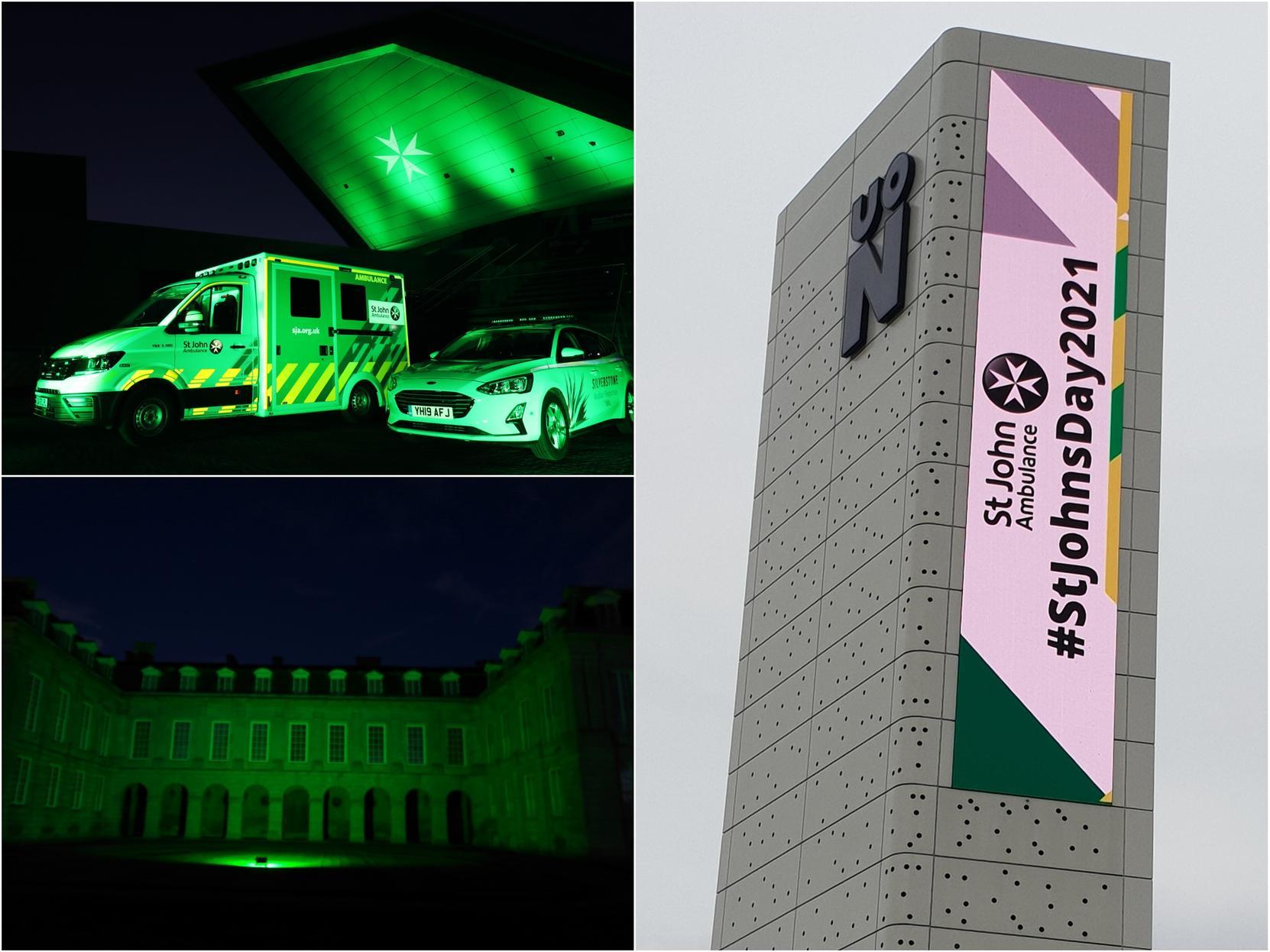 Buildings across Northamptonshire lit up green in support of St John Ambulance.