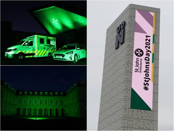 Buildings across Northamptonshire lit up green in support of St John Ambulance.