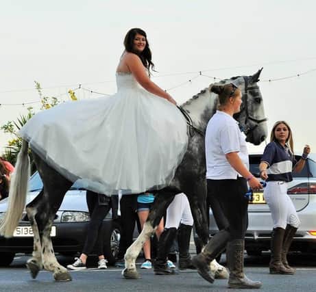 Bethany Rider arrived at Bishop Bell Prom on Billie Steer from Little Cophall Riding School
