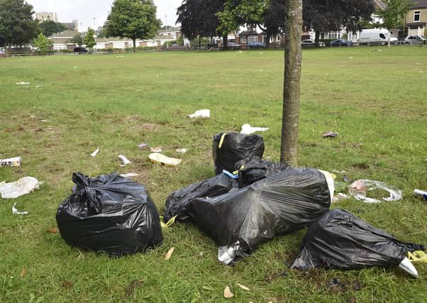 Rubbish left at Bishop's Road recreation area after a visit by Travellers.